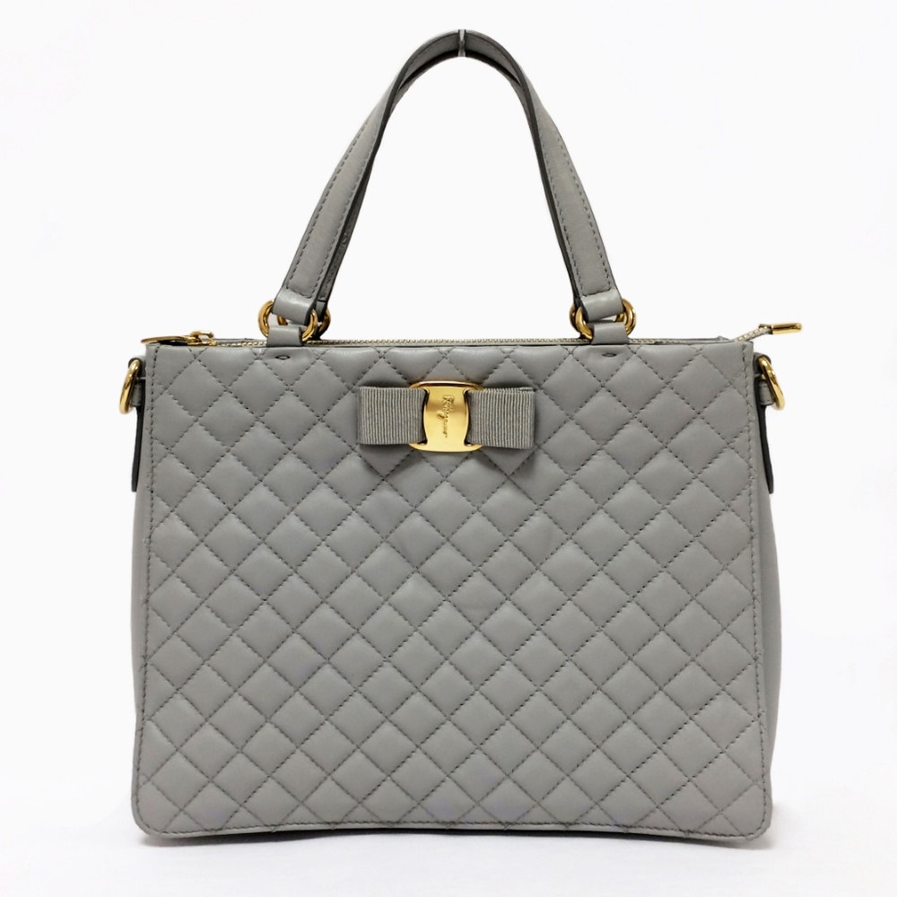 Salvatore Ferragamo Pearl Grey Leather Bag